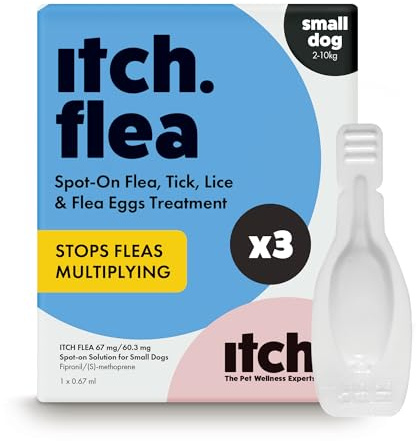 Itch Small Dog Flea & Tick Spot-On Treatment (2-10kg) - Kills Fleas, Ticks, Lice & Eggs to Prevent Reinfestation - 3 Easy-Apply Pipettes