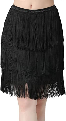 Cielary Black Fringe Skirt Latin Dance Salsa Tango Ballroom Tassel Skirt Women Halloween Cowgirl Costume Belly Dance Rave Skirts
