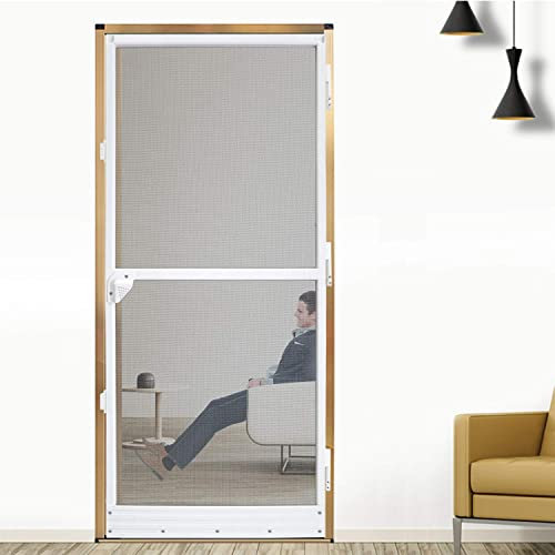 YRHome Moustiquaire de porte, anti-moustiques, avec cadre sans perçage ni vis, blanc, grille en aluminium (120 × 240 cm, porte blanche)