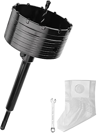 100MM Bohrkrone (XXL-Zähne) schwarz set mit 220mm SDS plus verlängerung und 4-Schneidigen Zentrierbohrer 8x110mm,Wandlochsägebohrer für Mauerwerk und Beton