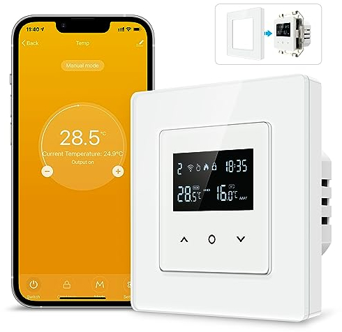 MIUCDA Thermostat Fussbodenheizung Wasser 3A, Tuya Smart WiFi Raumthermostat Fußbodenheizung Programmierbar Heizungsthermostat Digital Wandthermostat Kompatibel Alexa, Google Home, Weiß