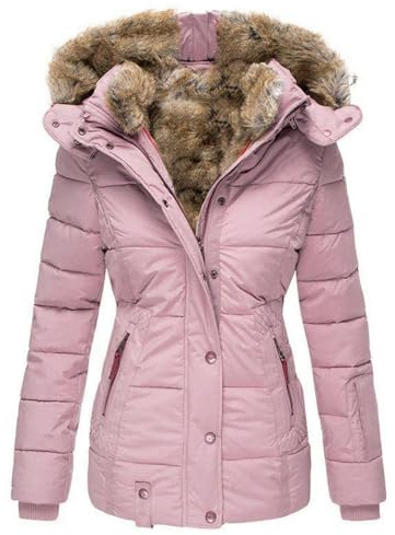 Smal varm jacka med huva damer vinter varm lätt vinterjacka tjock dunrock utomhus pufferjacka, ROSA, M