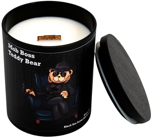 Elena Days Mob Boss Teddy Bear Duftkerze - Aqua-Duft, 100% Sojawachs, Holzdocht, Luxuskerze, Geschenkidee für Männer, bis zu 60 Stunden Brenndauer, 200g