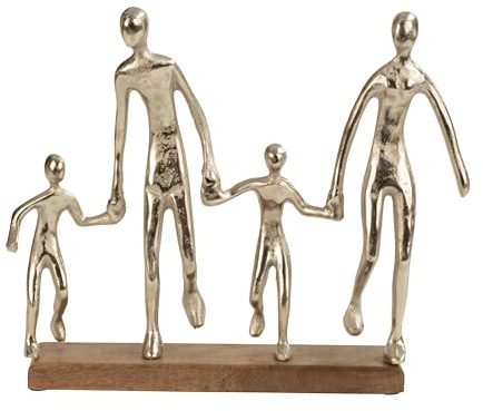 Lifestyle & More Figura decorativa moderna de la familia de metal sobre base de madera, plata, ancho 38 cm, altura 31 cm