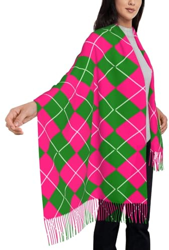 Rotes und grünes Karomuster Frauen Große Warme Kaschmir Decke Schal Quaste Pashmina Schal Wrap, Schwarz , One size