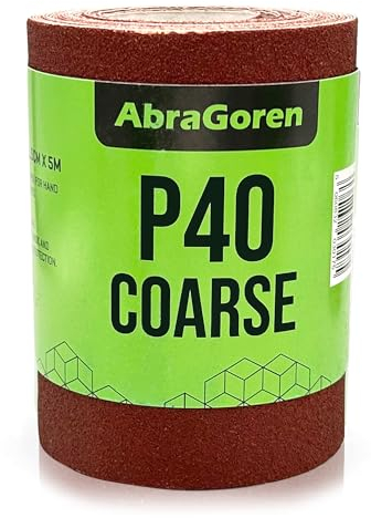 Rollo de papel de lija grueso P40-11,5 cm x 5 m para madera y paredes