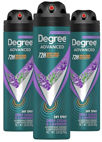 Degree Men Advanced Antiperspirant Deodorant Dry Spray Deep Cedar & Lavender 3 Count 72-Hour Sweat and Odor Protection Deodorant for Men With Body Heat Activated Technology 3.8 oz