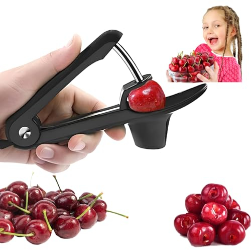 ZoneYan Kirschentkerner, Kirschkernentferner, Obstentkerner, Kirschkernentsteiner, Kirschentkerner Mit Edelstahl - Manueller Kirschentsteiner Für Schnelles Entkernen, Schwarz/Grün