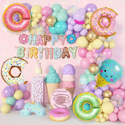 Decorazioni Compleanno Bambina, Palloncini feste kit con banner di buon festa decorazioni, lollipop Ciambella Palloncino per addobbi bambina riutilizzabile Donut