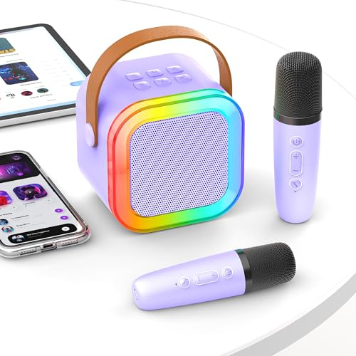 Barn karaokemaskin 2 mikrofoner – mini karaokemaskin med karaokemikrofoner för barn – födelsedagspresent för flickor pojkar – bärbar Bluetooth-högtalare leksak för barn från 3–12