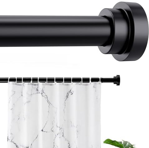 25mm Vorhangstange Ohne Bohren,Ausziehbare Duschvorhangstange 76-195cm，Gardinenstange Schwarz,Teleskopstange Duschvorhang, Geeignet für Badezimmer, Kleiderschränke