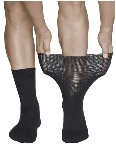 vitsocks Homme chaussette diabétique extra large sans couture (2 PAIRES) non comprimante pieds gonflés, diabète, coton, noir, 44-46
