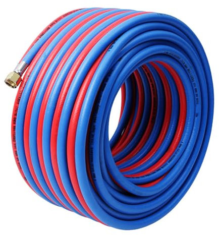 25 m, Tubo Doppio for Torcia for Saldatura, Tubo for Cannello Ossi-Acetilene, Tubi for Torcia da Taglio con Raccordo in Rame, Tubo Antideflagrante Industriale(25m)