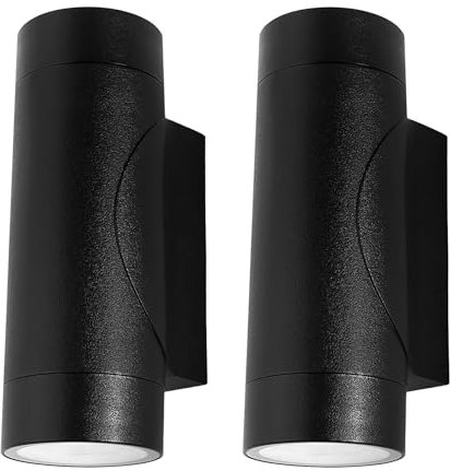 JNR 2 Stück LED Kunststoff Aussenleuchte Up and Down Außenwandleuchten, IP65 Wasserdichte Wandlampe inkl. 4 * 5W GU10 3000K Warmweißes Glühbirnen für Vorraum Veranda, Schwarz