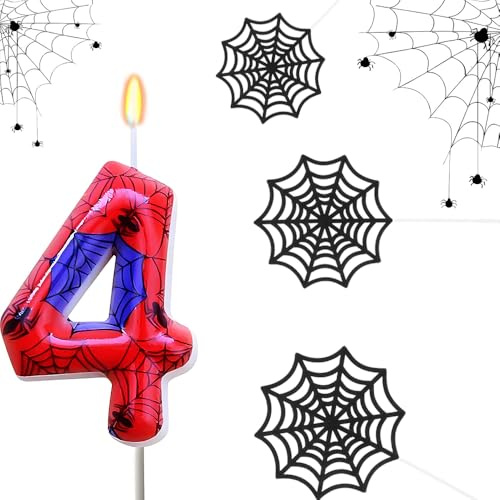 Voarge Juego de velas de cumpleaños con números con decoración para tartas, diseño de telarañas, velas de cumpleaños para fiestas de cumpleaños (4)
