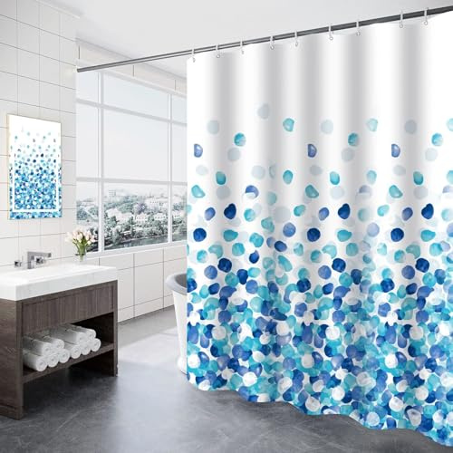 Homxi Duschdraperi av vattentät polyester med blommönster – 12 plastkrokar ingår (200 x 200 cm) – badrumstillbehör, mögelresistent, blå-vit