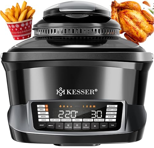 KESSER Multicocina con freidora de aire caliente, 8 L y 16 programas, dispositivo de cocina – Grillen, hornear, guisar, cocinar al vapor, función de precalentamiento y mantenimiento del calor