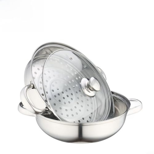 Lawnoval Zweilagiger Dampfgarer, 28 cm, Edelstahl mit Glasabdeckung, Dampf und Kochen gleichzeitig, funktioniert auf Gasinduktion, gleichmäßige Dampfzirkulation (A)