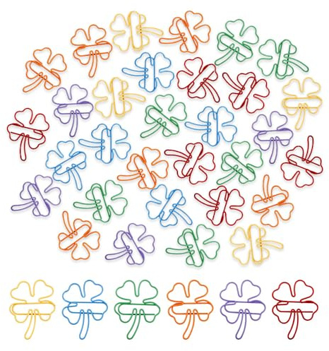 50 PCS Clips de Papel de Trébol de Cuatro Hojas,Paper Clips de Colores Oficina,SZMK Clip de Metal para Papel,Pinzas Papeleria Reutilizable,Material Oficina y Papeleria para Oficina, Escuela, Regalo
