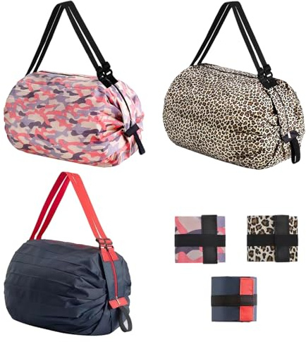HTTDSLF 3 Pezzi Borse Spesa Pieghevole, Borsa della Spesa Riutilizzabile, Foldable Shopping Bag, Sacchetti Della Spese, Grande Capacità Carrybag per La Spese Quotidiana, Viaggi