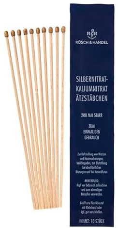 Silbernitrat-Kaliumnitrat Ätzstäbchen, Ätzstift, 200mm starr, 10 Stk., 50%, zur Behandlung von wildem Fleisch, zur Behandlung von Warzen und Hühneraugen, zur Stomapflege, Rösch und Handel