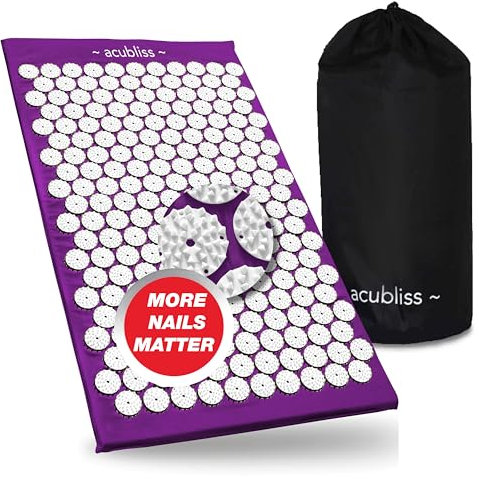 Acubliss Akupressurmatte – Akupressur Matte mit 8.358 Noppen für mehr Energie, Tiefschlaf, Entspannung – Gegen Stress Nackenschmerzen und Rückenschmerzen – Mit Beutel – Größe 68 x 42 x 2 cm – Violett
