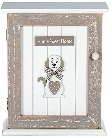 SPOTTED DOG GIFT COMPANY Key Box Wall Mounted Wooden Key Cupboard Cabinet with 6 Hooks for Hallway, Decorative Grey Dog Themed Home Decor, Gifts for Dog Lovers and Animal Lovers