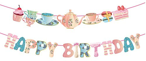 Qpout Alice in Wonderland Tea Party Banner - Happy Birthday Teapot & Teacup Decorations