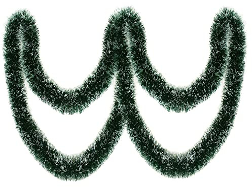 KIMOBER 32.8 Ft Christmas Tinsel Garland,Blackish Green Frost Tip Metallic Garland for Christmas Tree Xmas Party Decorations