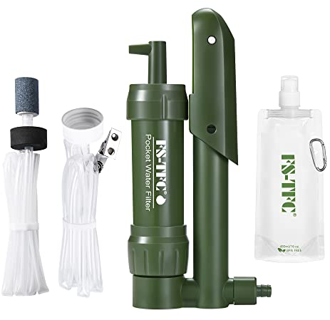 FS-TFC Pocket Water Filter Hand Pump Portable Water Purifier Emergency Survival Gear for Drinking Backpacking Hiking Camping Outdoor Filtration