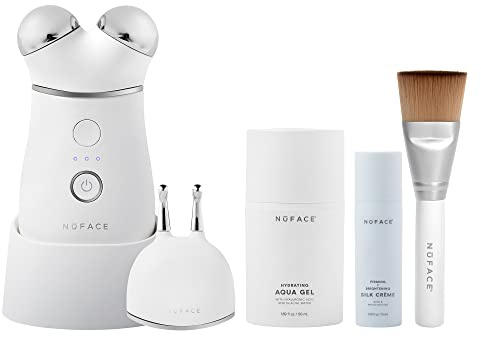 NuFACE TRINITY+ FDA Cleared Microcurrent Facial Device + Effective Lip & Eye Attachment - Skin Firming & Face Sculpting Device for Targeted Treatment + Microcurrent Gel Activator, Silk Creme & Brush
