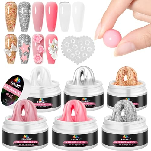 EBANKU 6 Farben Fester Builder Gel für Nägel, Nagelgelverlängerung Gel 3D Nagelskulptur Gel Acrylgel für Nägel Aufbaugel mit Silikonform für Nagelsalon(B)