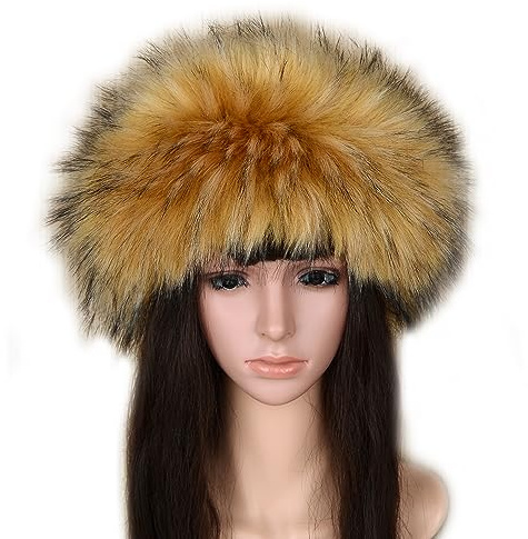 ZOSCGJMY Faux Fur Headband for Women Winter Hat Earwarmer Warm Cap (US, Numeric, 6, Brown)