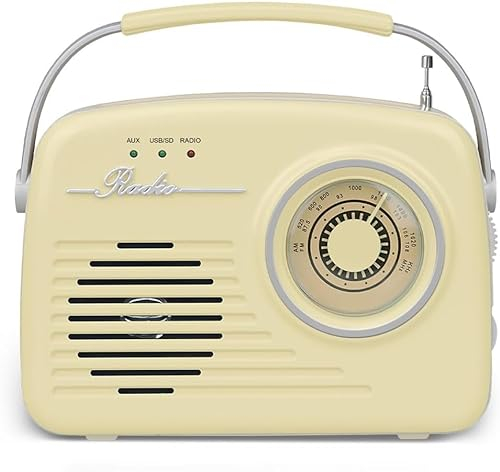 Setty Radio Haut-Parleur Bluetooth Portable sans Fil rétro années 50 - Radio Vintage - Décoration de Cuisine - avec Fonction USB SD AUX - Beige