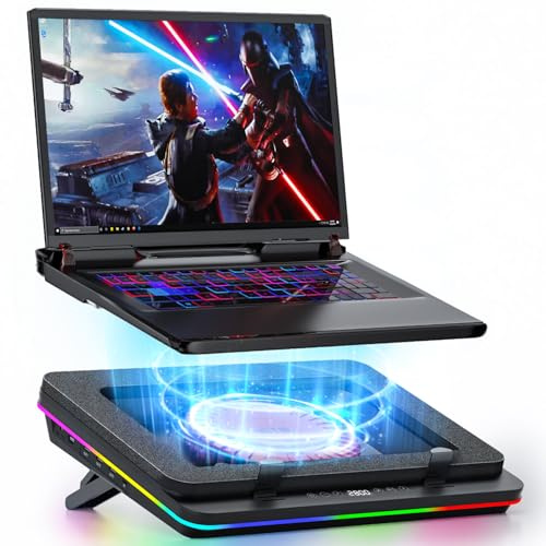 IETS GT600 RGB Laptop-Kühlpad mit 14CM Turbo-Lüfter, versiegeltem Schaumstoff für schnelle Kühlung von Gaming-Laptops, 14,1-19,3-Zoll-Laptop-Kühler mit 3-Port-USB-Hub und Staubfilter,Touch-Start