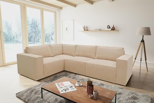 DOMO. collection Divano ad angolo Portland a forma di L, moderno divano in velluto a coste, ad angolo, 277 x 197 x 84 cm (larghezza x profondità x altezza)