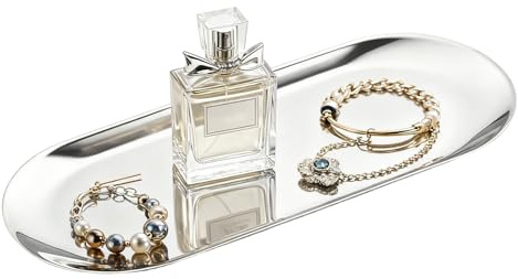 Bandeja Decorativa de Acero Inoxidable de 7 Pulgadas/9 Pulgadas, Estilo Nórdico, Ovalada, para Encimera, Plato para Pastel, Espejo, Cosméticos, Soporte de Exhibición de Joyería(18cm Silver)