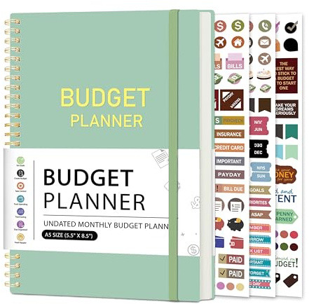 Budget Planner-Monthly Budget Book with Expense Tracker Notebook/Accounting Book, A5 Monthly Financial Organizer Planner, Manage Your Money Effectively, Start Anytime, 1 Year Use, Green