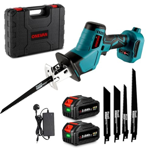 Reciprocating Saw Cordless - 300W Brushless Motor Electric Wood Saw, 0-3100SPM, Max 15mm Stroke, with 4 Blades, 2x3.0Ah Batteries, for Wood, Metal, Pipe Cutting