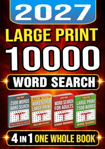 Large Print 10000 Words Word Search 4 in 1 One Whole Book: Puzzle Book for Adults