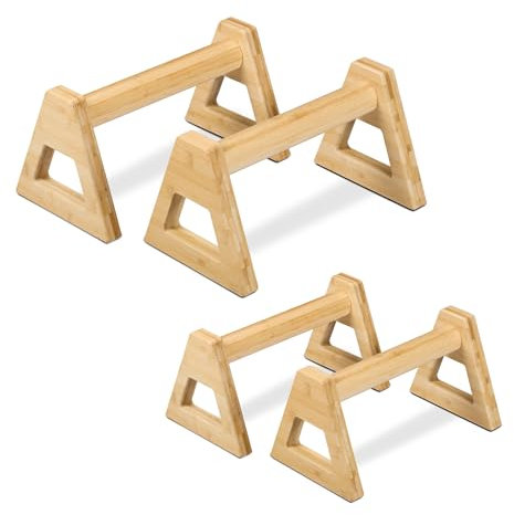 Relaxdays Liegestützgriffe, 4er Set, Parallettes Bambus, 2 Verschiedene Größen, Calisthenics, Handstand Stütze, Natur