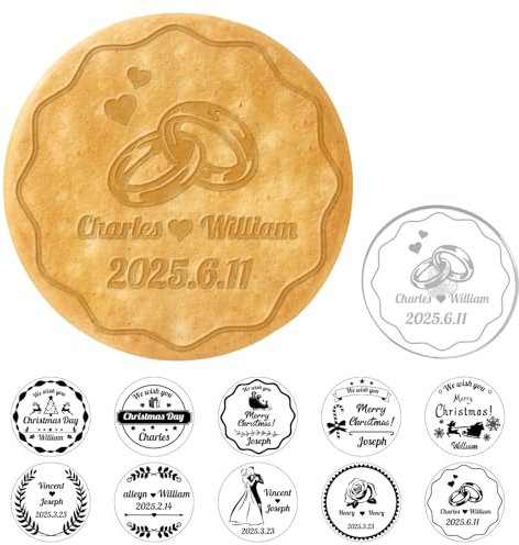 Tampons à biscuits de mariage personnalisés avec votre nom et celui de votre proche, Tampons à biscuits personnalisés avec anniversaire de mariage, Cadeau de moule à biscuits pâtisserie fait à la main