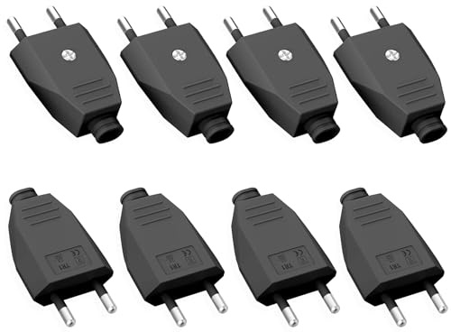 8 Piezas Enchufe Europeo Plano, Clavija Enchufe Macho Plano 250 V 2,5 A, Enchufes de Alimentación para Uso en Interiores, Hogar de Schuko Instala o Reemplaza,Negro