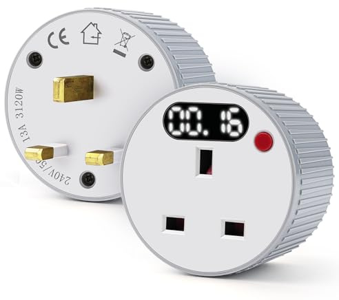 DEWIN Mechanical Timer Socket, Single Paddle 1 Minute 24 Hour Countdown Timer LED Display AC240V 13A 3120W UK Standard Socket for Lights, Lamp and Home Appliances