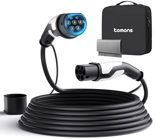 tomons Typ 2 laddkabel, 22 kW, 10 m, 32 A, 3-fas, elbil för EV/PHEV, typ 2 EV med bärväska och mikrofiberduk för modell S/3/X/Y, ID.3, ID.4