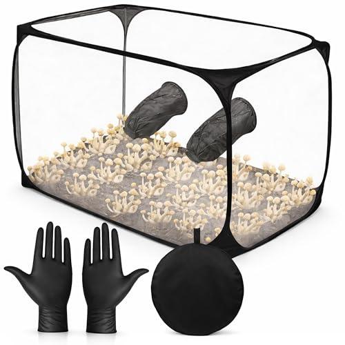 YOZAIUUI Mushroom Growing Still Air Box - 90x60x60cm Foldable Workspace | Transparent Mycology Enclosure with Built-in Gloves and Sealed Access for a Cleaner Workspace During Mushroom Cultivation