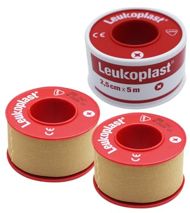 Leukoplast rullplåster 2,5 cm x 5 m, 3-pack – hudvänliga fixeringplåster för säker fastsättning av förband och kompresser, medicinsk häftplåsterrulle för första hjälpen och vård