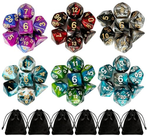 Noviatrix Dés Polyédriques, Lot de 42 Dés Jdr Set DND D4-D20, Acrylique