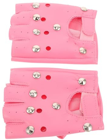 WRITWAA Guantes de Ciclismo sin Dedos Estilo Retro Punk Flexibles y Resistentes para Hombres y Mujeres en Festivales y Escalada Color Rosa de PU y Aleación