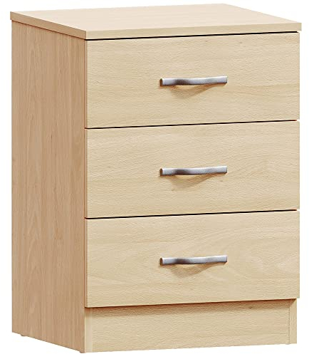 Home Discount - Mesita de Noche de 3 cajones, con Tiradores y guías de Metal, de Madera de Pino.